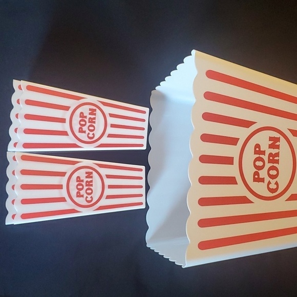 Red & White Striped Reusable Plastic Popcorn Containers-Set of 5 - Picture 3 of 9